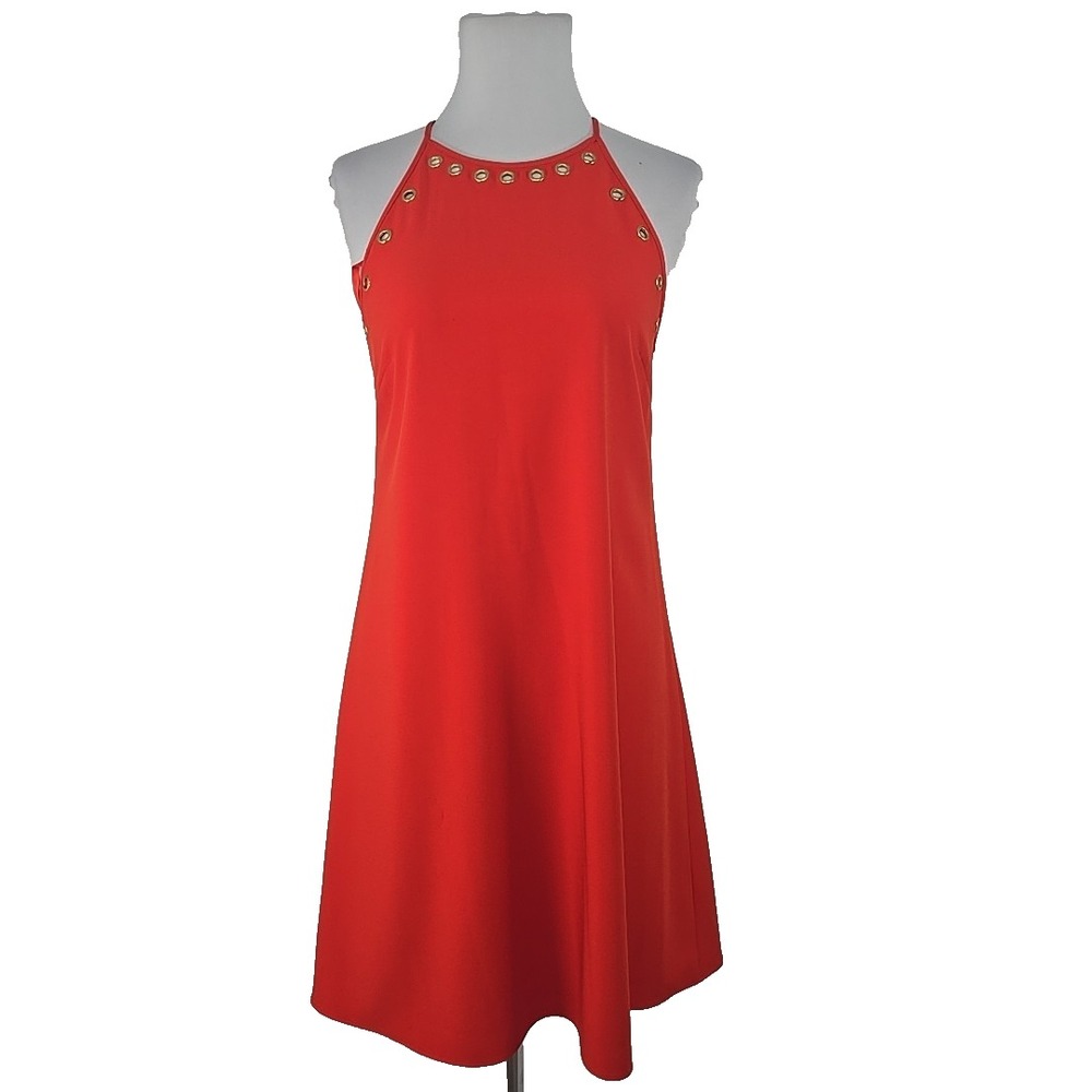 Cremieu XS Halter Style Dress Bright Orange Grommet‎ Detail Lined Mini Dress